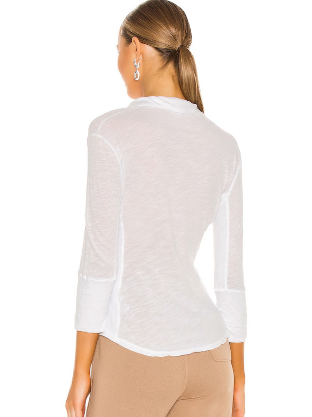 James Perse Sheer Slub Side Panel White Shirt - Picture 5 of 6